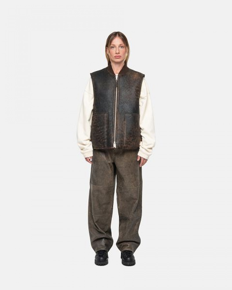 Stussy Pants Sale NZ - Work Distressed Leather Brown