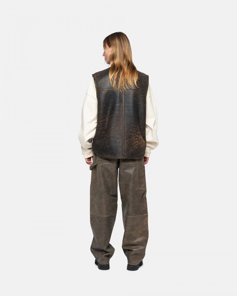 Stussy Pants Sale NZ - Work Distressed Leather Brown